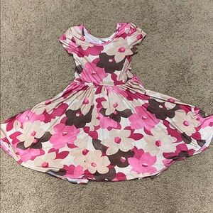Dot dot smile Floral Pink and Brown Kids Dress